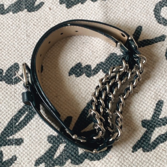 Black Genuine Leather Belt with chain Details main image 6